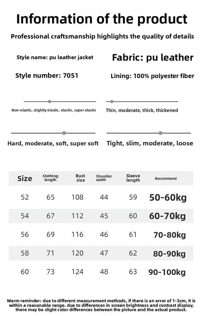 Business Leather Jackets Mens Fashion Leather Jacket Slim Fit Tturn Down Collar Coats Handsome Top Korean Casual Leather Coat