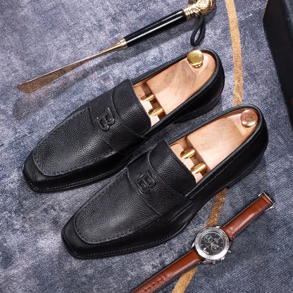 Men's High-End Genuine Leather Loafers Comfortable Flat Casual Glossy black Handmade Office Banquet Shoes