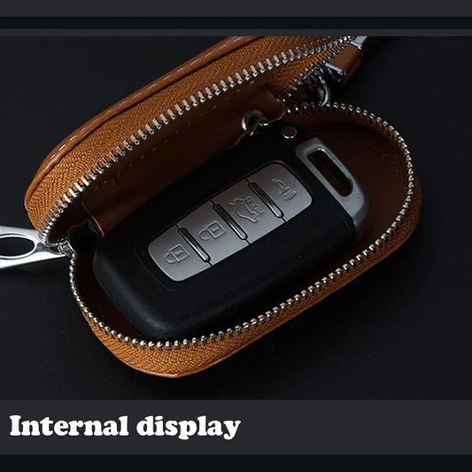Leather Car Key Wallets Men Key Holder Housekeeper Keys Organizer Women Keychain Covers Zipper Key Case Bag Unisex Pouch Purse