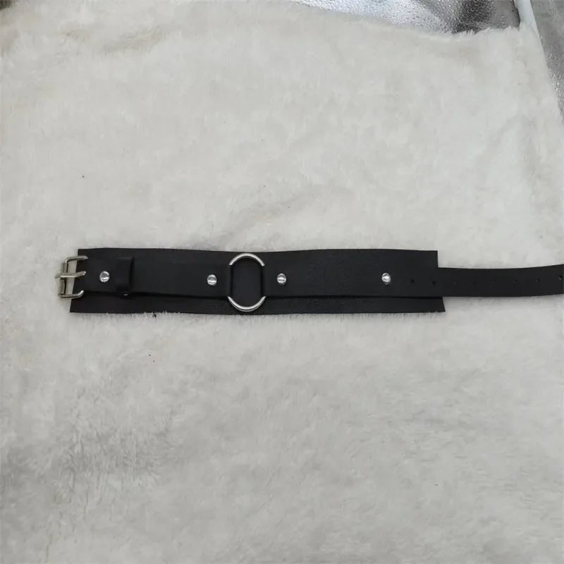 Leather Arm Band for Men, Metal Ring Upper Arm Cuff, Wristband Collar, Punk Leather Strap Jewelry Accessories