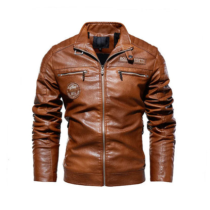 2026 Leather Jackets Men's Autumn Winter Fleece Motorcycle PU Leather Jackets Vintage Casual Stand Collar Windbreaker Slim Coats