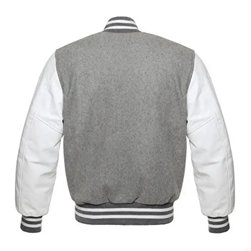 Men's Jackets Leather Sleeve Wool Blend Baseball Letterman Jackets Casual Coat Jackets