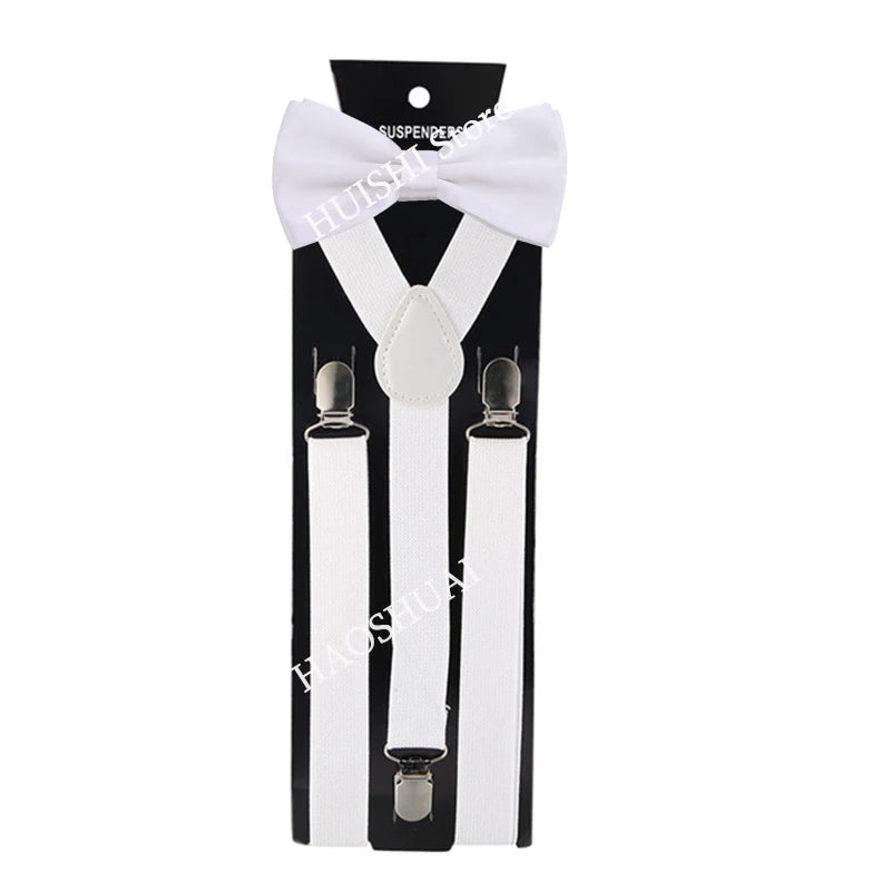Suspenders Man Bowtie Solid Color Elastic PU Leather Suspenders For Man Belt Adjustable Straps For Wedding Bow Tie Accessories