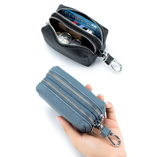 Genuine Top Grain Leather Double Layer Key Case Large Capacity Multifunctional Wallet for Men and Women, Card Holder Coin Purse