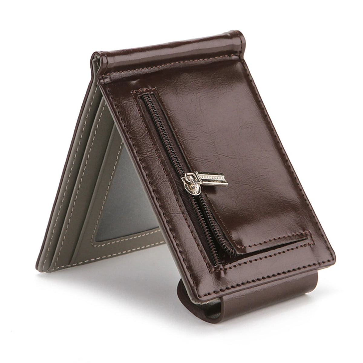 Men PU Leather Wallet With 3 Card Slots & Money Clip Business Card Holder