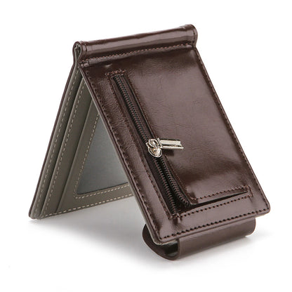 Men PU Leather Wallet With 3 Card Slots & Money Clip Business Card Holder