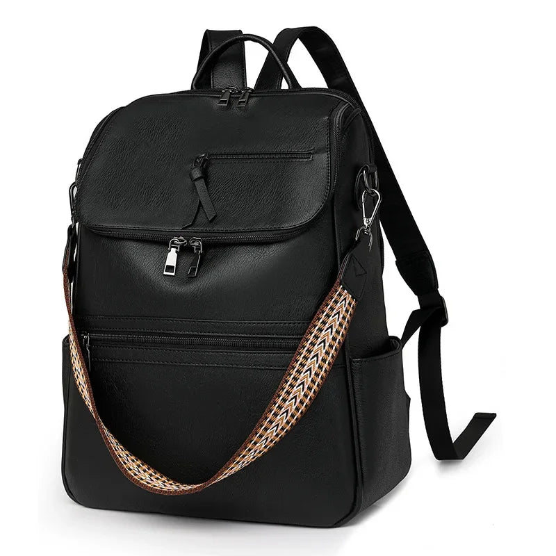 Women Large Leather Laptop Backpack 15.6 Inch Waterproof Casual Fashion Business Retro Travel Shoulder Bag for College