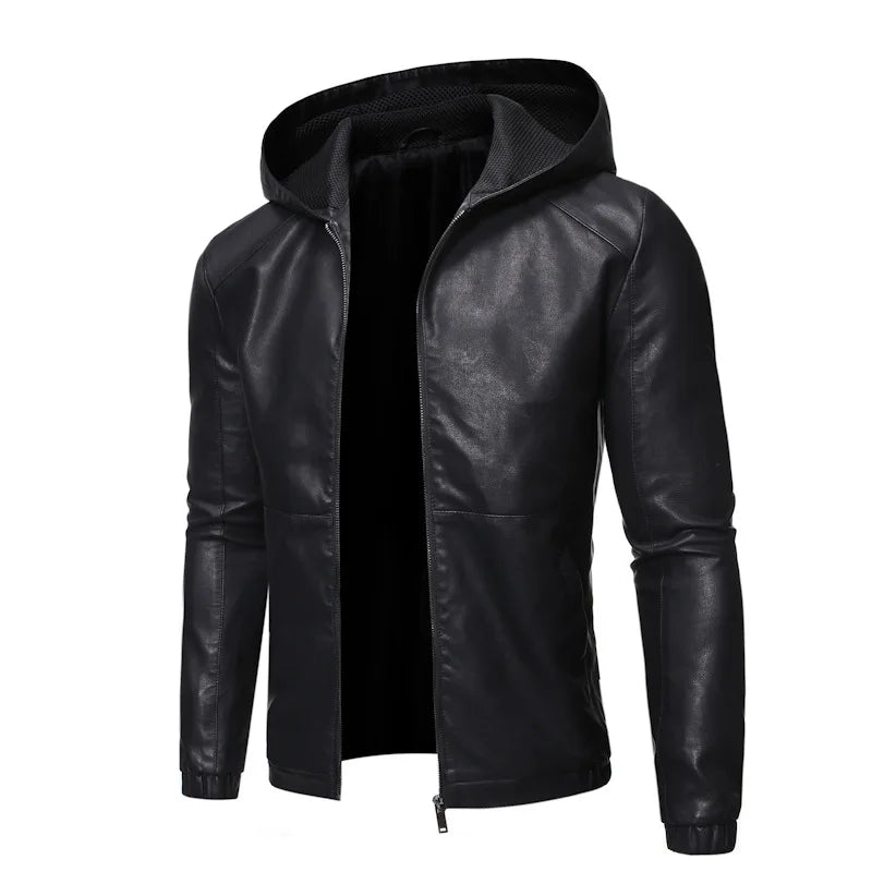 Leather men autumn new slim-fit Korean version handsome hooded motorcycle jacket men's coat tide