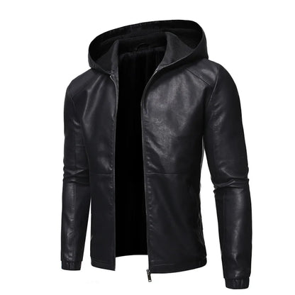 Leather men autumn new slim-fit Korean version handsome hooded motorcycle jacket men's coat tide