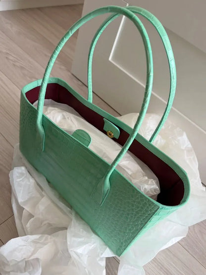 Green Large Capacity Tote Bag Women's 2026 New Luxury Minimalist High-End Hand-Held Single Shoulder Underarm Bag Soft PU Leather