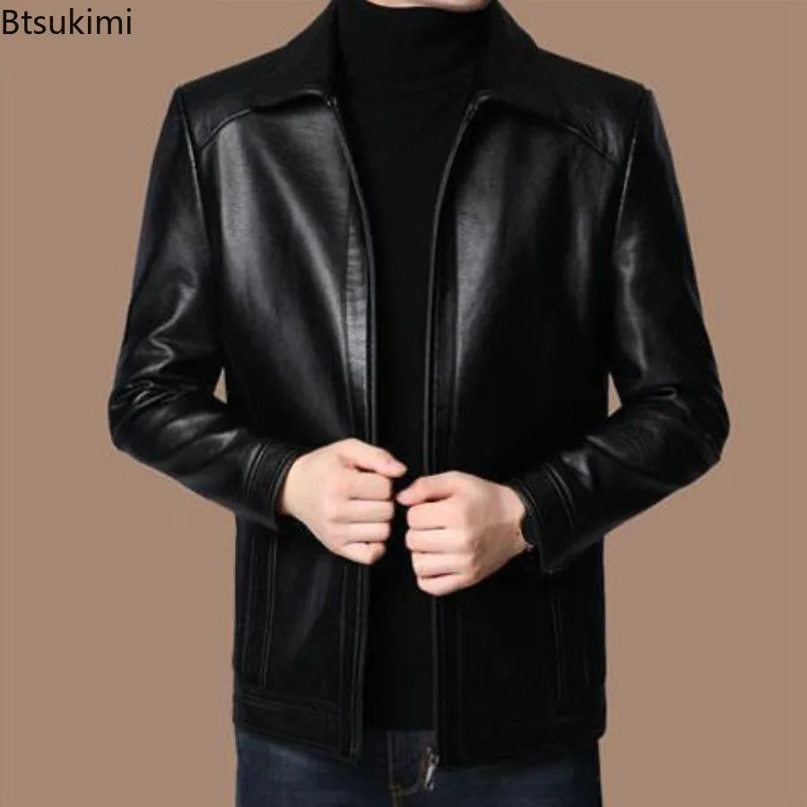 New Spring Autumn Leather Jackets Men Middle-aged Dad Installed Sheepskin Casual Business PU Jacket Male Faux Leather Suit Coats