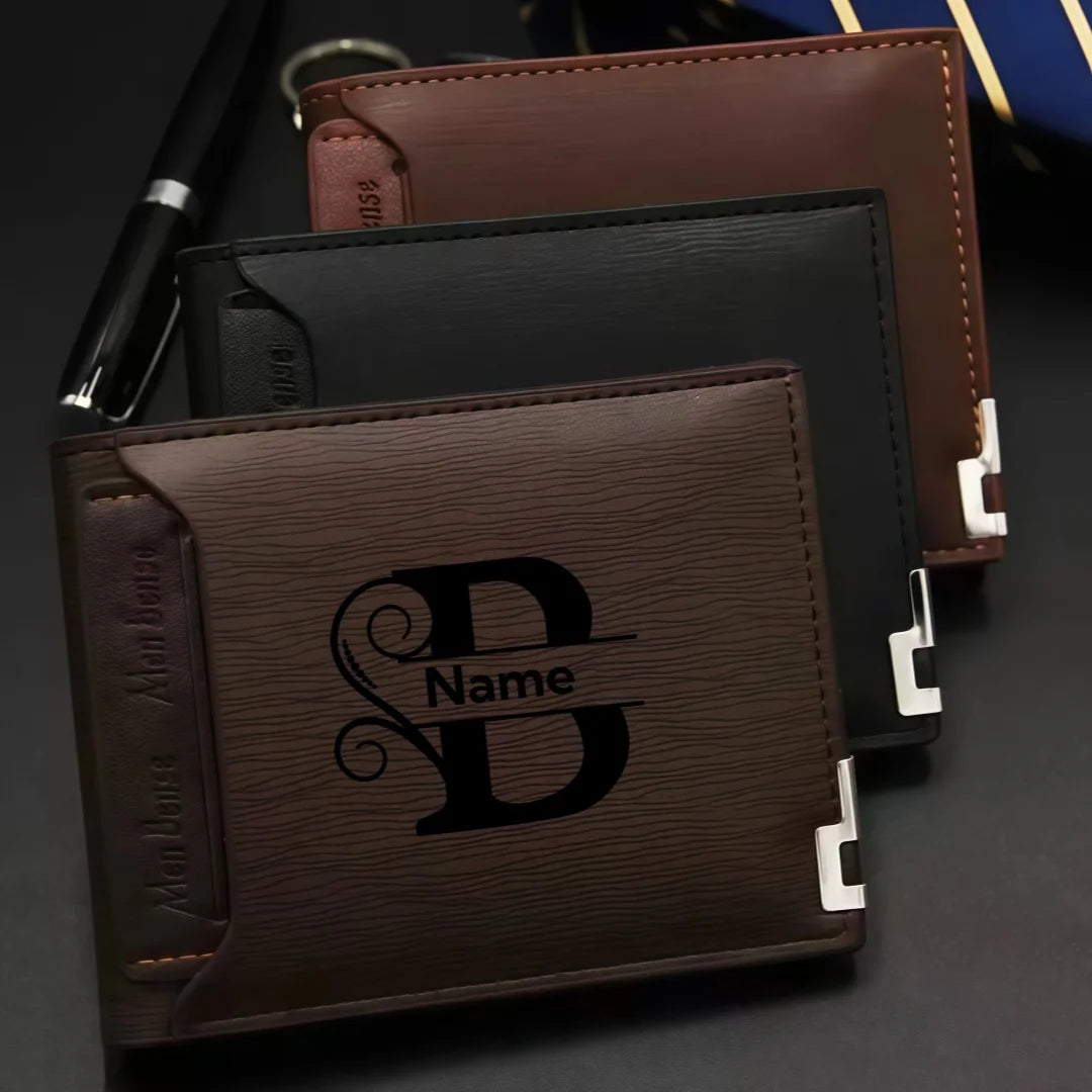 Personalized Leather Wallet for Men – Custom Engraved Name or Monogram –   Bifold Wallet – Custom Gift for Dad,