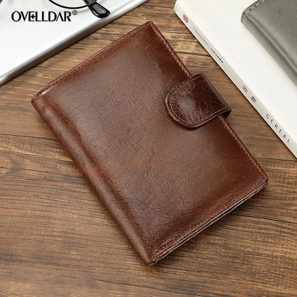 Genuine Leather Men Retro Wallet New Short Card Holders Top Layer Cowhide Men Purse Coin Pocket Leather Zipper Men Money Clips