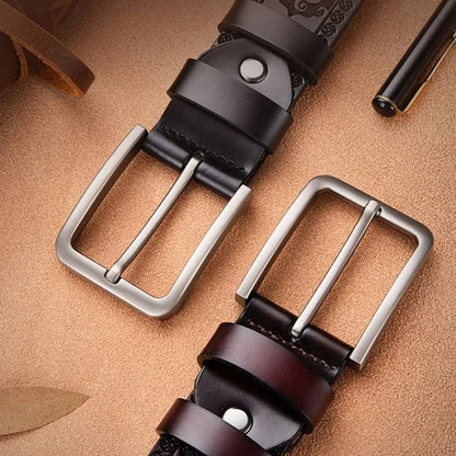 Men's Retro Embossed Leather Belt, European & American Cross-border Style, High Quality Casual Durable Waistband for Daily Use