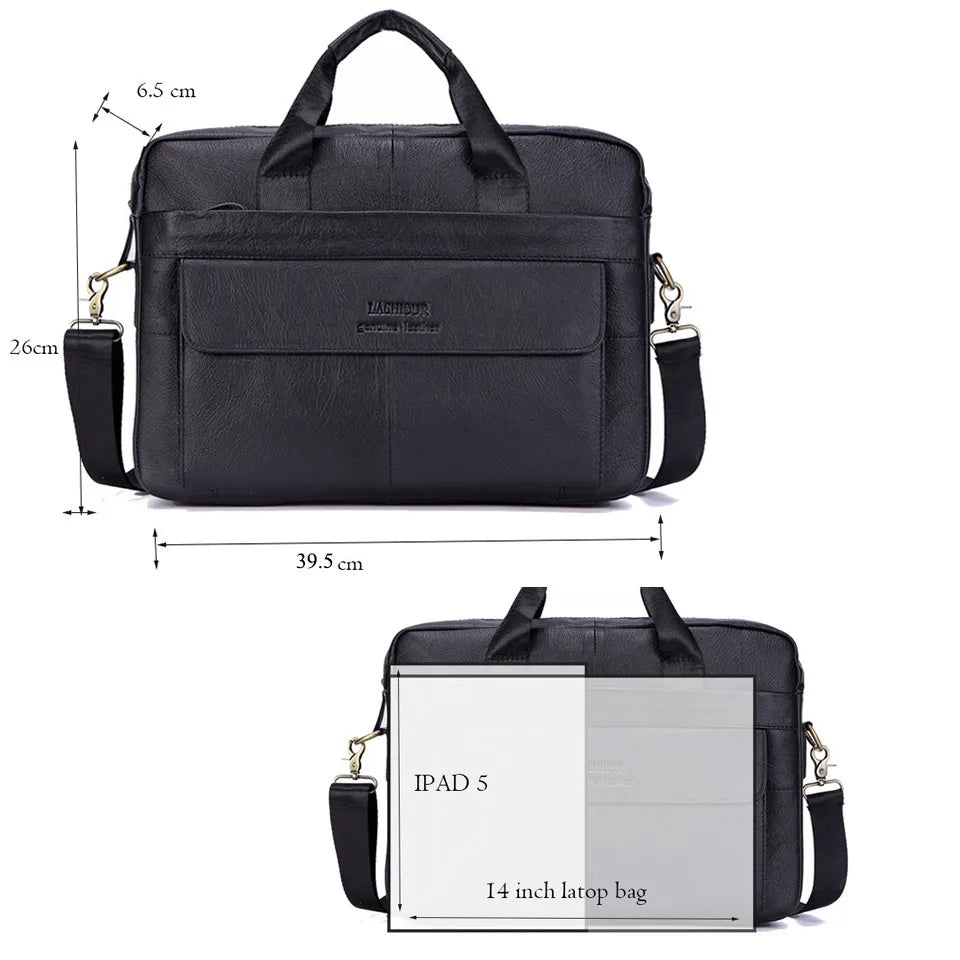 Men's Fashion Genuine Leather Briefcase Large A4 Document Shoulder Bag 14 Inch Laptop Messenger Tote Handbag Male