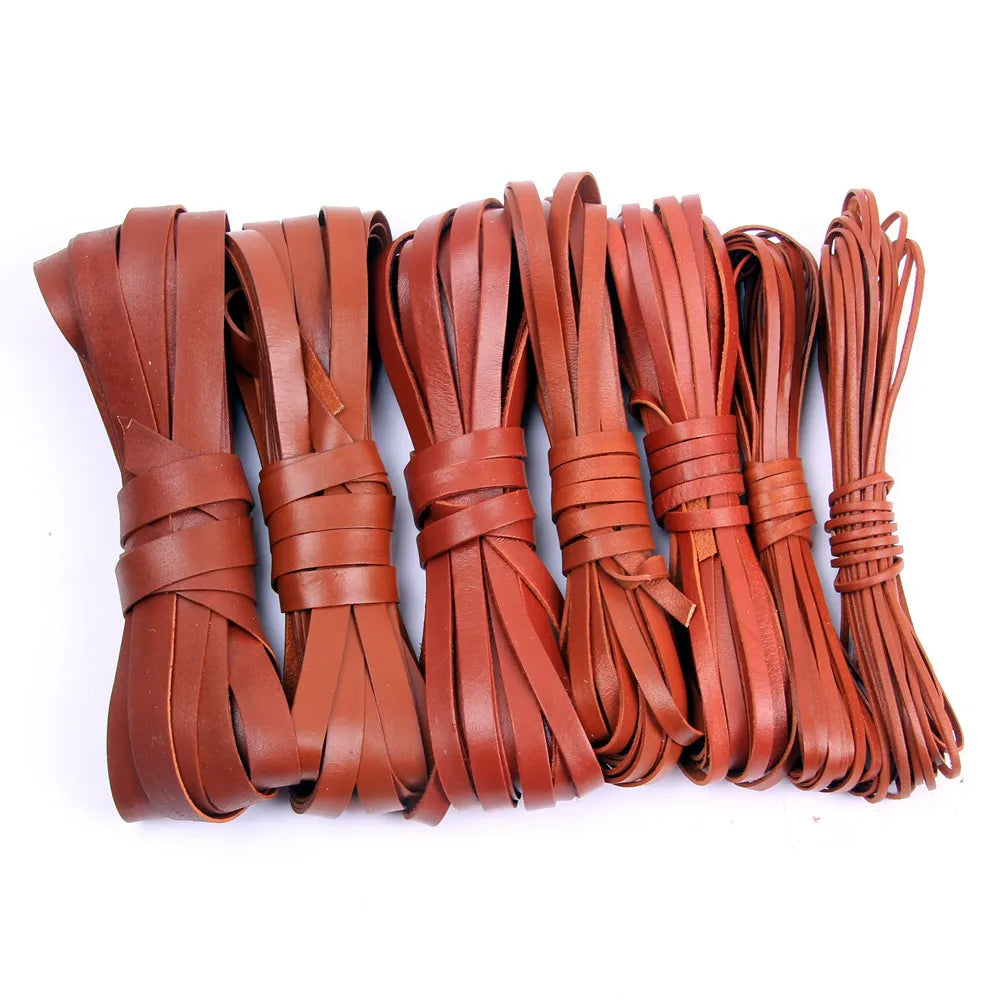 2 Meters 3 4 5 6 8 10mm Flat Genuine Leather Cord 1mm Thickness Black Brown Bracelet Leather String Rope DIY Jewelry Findings