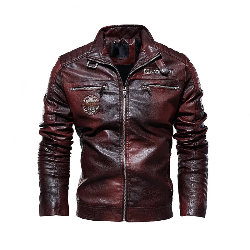 2026 Leather Jackets Men's Autumn Winter Fleece Motorcycle PU Leather Jackets Vintage Casual Stand Collar Windbreaker Slim Coats