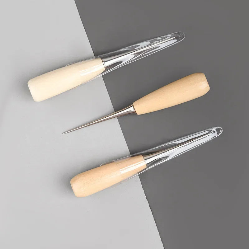 Leather Awl with Wooden Handle - DIY Shoemaking Punching Tool with Protective Sheath for Leather Repair (Piercing Tool)