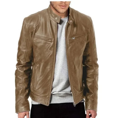 2026 Leather Motorcycle Jacket Men Stand Collar Casual Slim Short-Coat PU Jacket Autumn Winter Windproof Leather Coat Blazer Men
