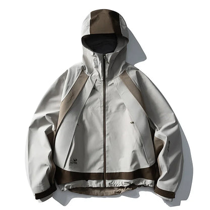 Men Full Pressure Adhesive Lightweight Waterproof Outdoor Mountaineering Casual Jacket Women Back Zipper Hooded Cargo Coat
