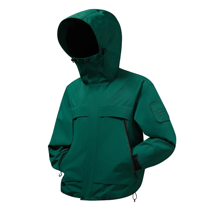 2025 New Men Softshell Jackets for Men Waterproof Zip Up Hooded Jacket Outerwear Coats with Zipper Pockets Hiking Camping Clothe