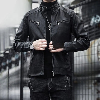 2026 New Leather Jacket Men's Spring and Autumn Thin Handsome Motorcycle Leather Jacket
