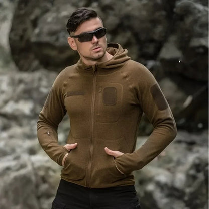Men's Tactical Training Fleece Jacket Outdoor Cardigan Hooded Sweater Camping Hiking Fishing Hunting Coat Sport Clothes Spring