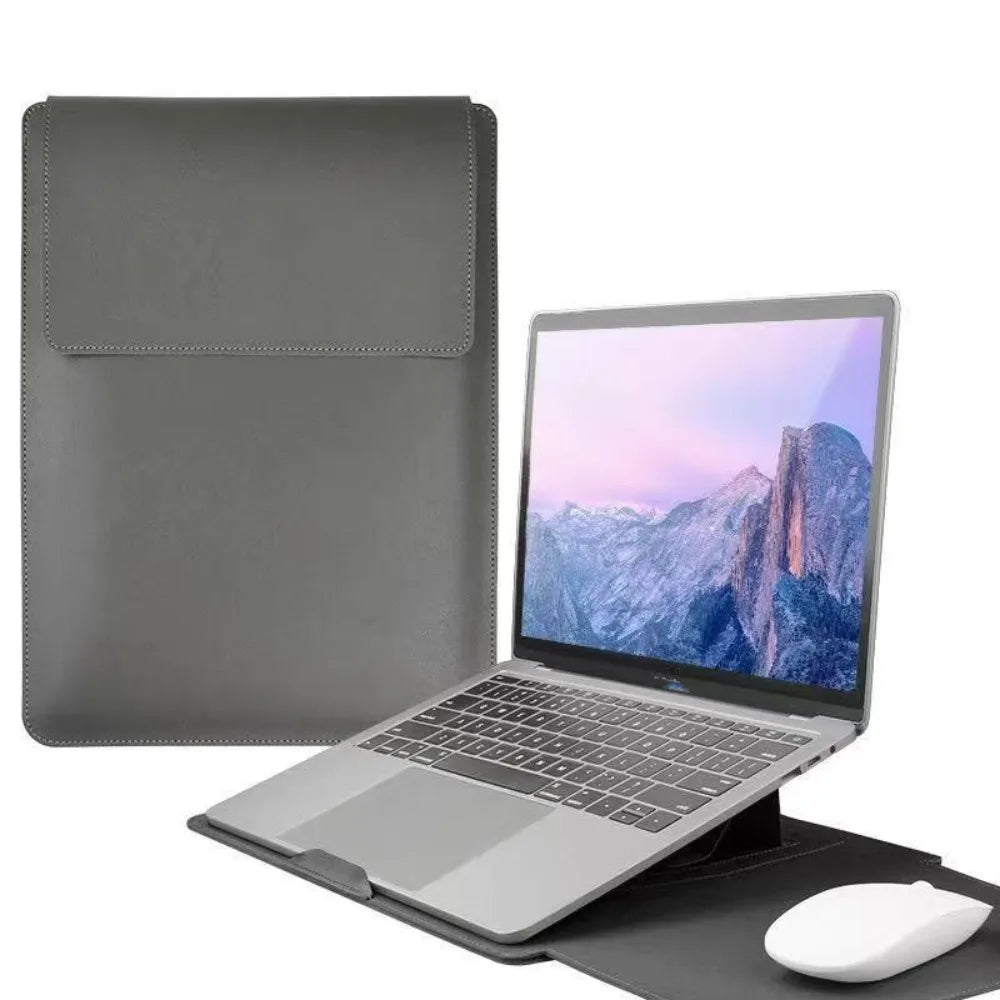 PU Leather 14 Inch Laptop Sleeve Bag Waterproof Adjustable Laptop Sleeve Case Ultra-thin Stain-resistant Laptop Stand Office