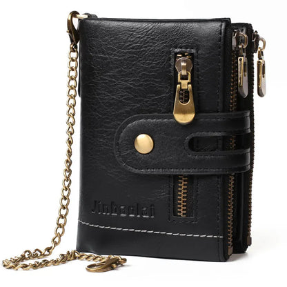 Business Men Wallets PU Leather Short Card Holder Chain Luxury Brand Men's Purse High Quality Classic Retro Male Wallet