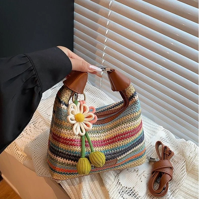 Colorful Knitted Handbag for Women: Beach Vacation, Summer, Breathable, Lightweight, Soft Durable Crossbody Bag