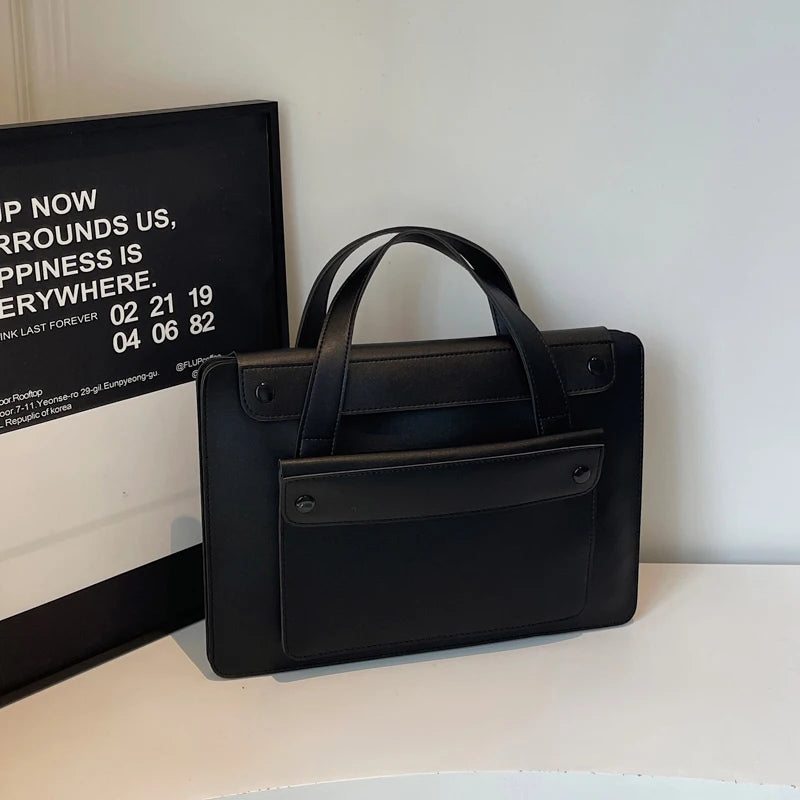 Portable Laptop Bag Size 14.2inch X 9.8inch Fashion iPad Air Bag Solid Pu Leather Handbag Women Computer Briefcase Bag Brown