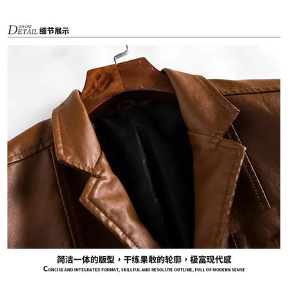2026 Men's Leather Jackets Lapel Business Pu Blazers Men Solid Casual Slim Button-up Leather Coats Autumn Outwear Plus Size 6XL