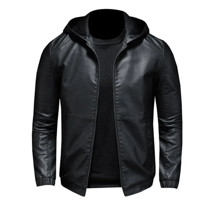 Leather men autumn new slim-fit Korean version handsome hooded motorcycle jacket men's coat tide