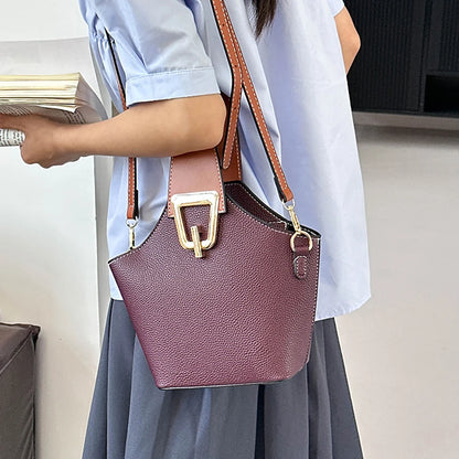 Luxury Bucket Handbags for Women Casual Contrast Color Small Basket Bag Single Shoulder Bags Lychee Pattern Leather Shoulder Bag