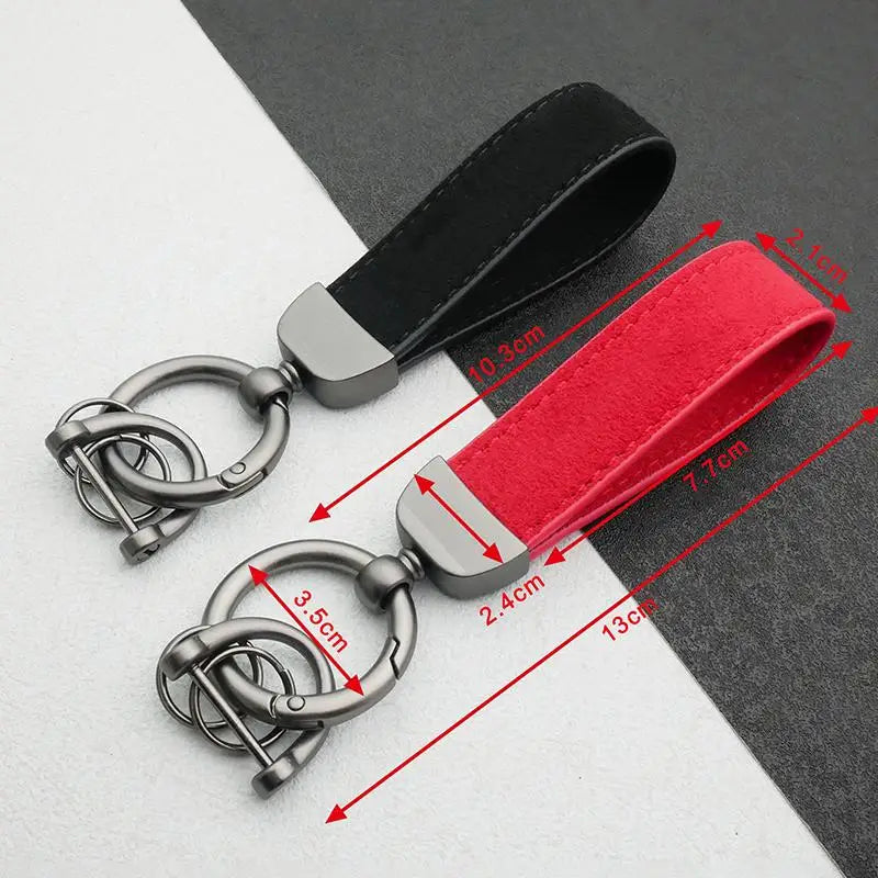 Leather Car Keychain, High-End Car Metal Key, Suede Pendant, Leather Ornament Metal Car Keychain Ring Accessories