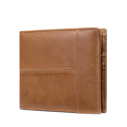 Men's Leather Short Wallet First Layer Cowhide Retro Leather Handbag Men's Anti-theft Card Bag