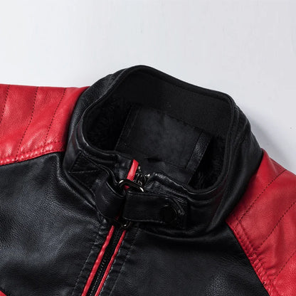 Men Motorcycle Leather Jacket Coat Fur Waterproof Warm Fashion Splicing Vintage Stand Collar Riding Black Long Jacket