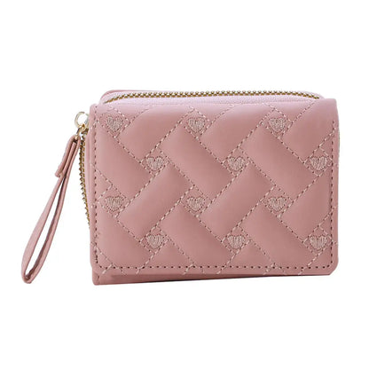 PU Leather Tri-Fold Wallet for Women Embroidery Multiple Card Slots Purse with Coin Pocket Minimalist Cash Card Holder