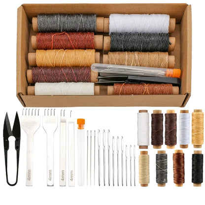 Leather Sewing Kit with Awl Hand Sewing Stitching Needles Thread Leather Craft Tool Kit for Shoes Sofa Tent Carpet