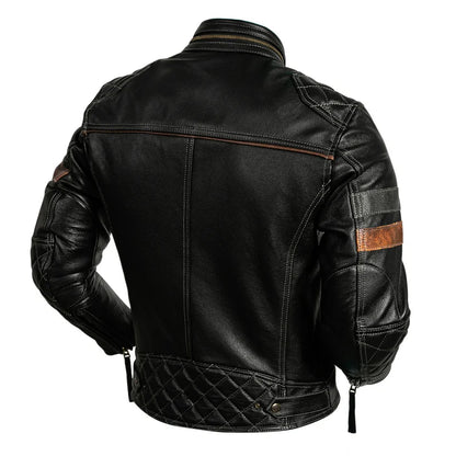 Black Winter Leather Jacket Men Motorcycle Style Plus Size 6XL Genuine Natural Cowhide Stand Collar Add Protection Device Coat