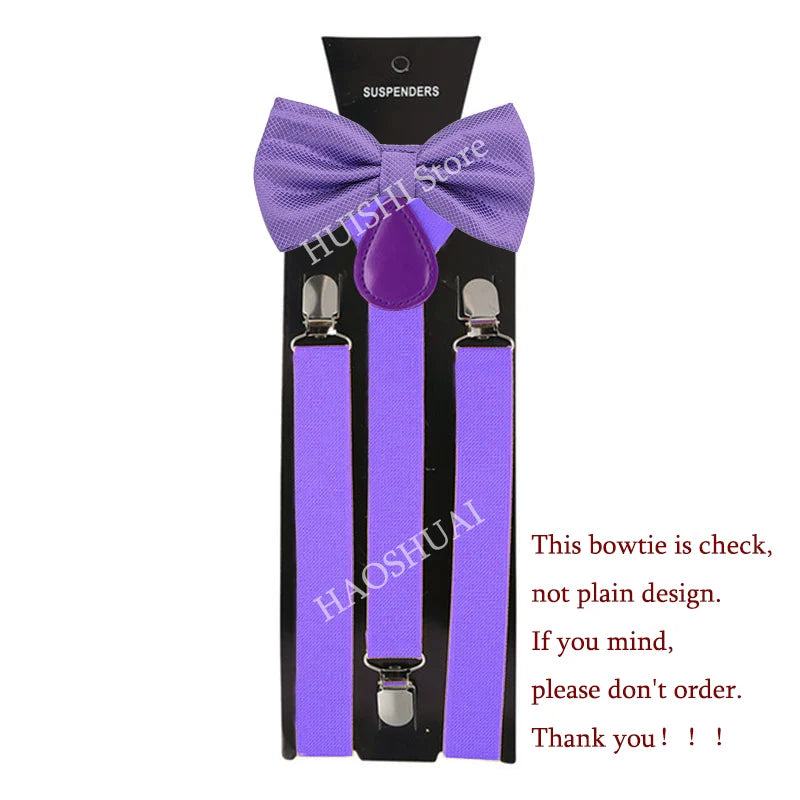 Suspenders Man Bowtie Solid Color Elastic PU Leather Suspenders For Man Belt Adjustable Straps For Wedding Bow Tie Accessories