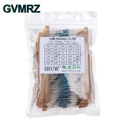 1/4W 1/2W 1W 2W 3W Resistance Set 1% Metal Film Resistor Assortment Kit 1K~820K 0.1R~750R 10K