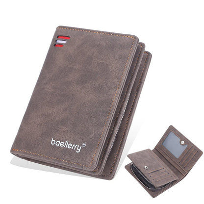 Baellerry Leather Men Wallets Zipper Short Desigh Wallet Hipster Credit Card Holders Inserts Coin Purses Vintage Walltes