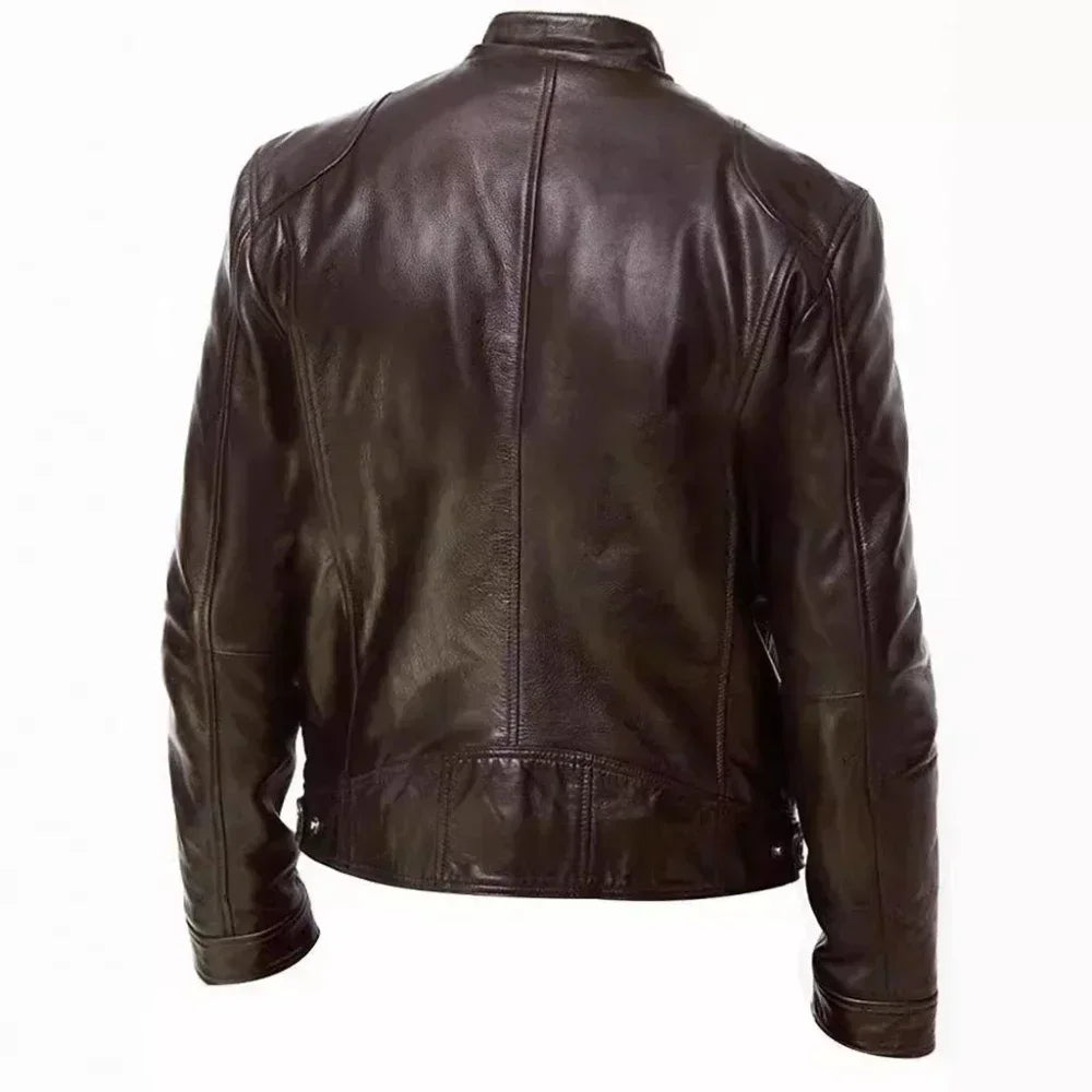 2026 Leather Motorcycle Jacket Men Stand Collar Casual Slim Short-Coat PU Jacket Autumn Winter Windproof Leather Coat Blazer Men