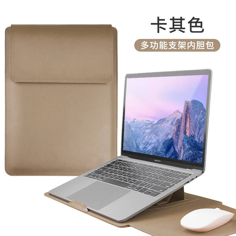 Custom Name Leather 14 Inch Laptop Bag Set Large Capacity Mouse USB Storage Bag Business Computer Stand Waterproof Briefcase