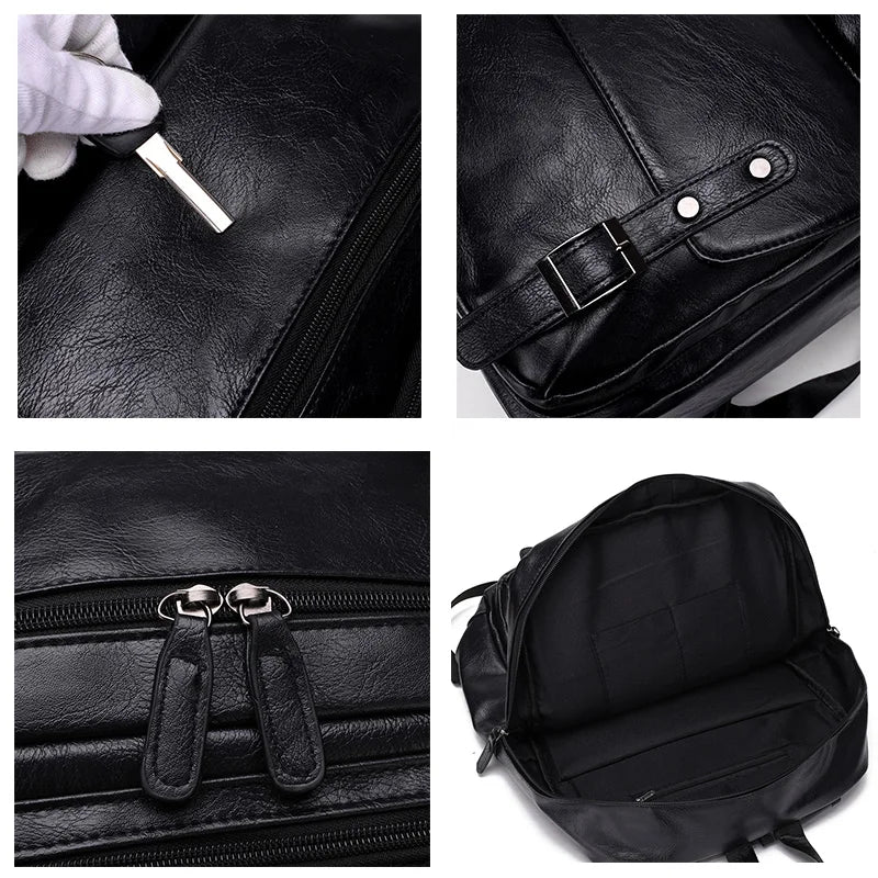 Fashion Men Backpack PU Leather Bagpack Laptop Backpacks Man'S Casual Back Bag Business Male Bag Leather Texture Travel Bags