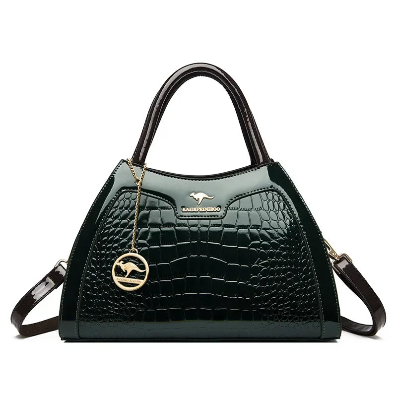 Luxury Patent Leather Handbags for Women Designer Crocodile Pattern Women's Shoulder Crossbody Bag Hobos Ladies Messenger Stone