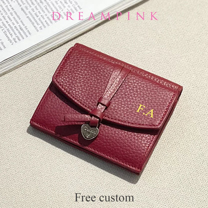 Genuine Leather Women Wallet Personalized Name Elegant Female Coin Card Wallet Custom Initials Card Holder Purse With Heart
