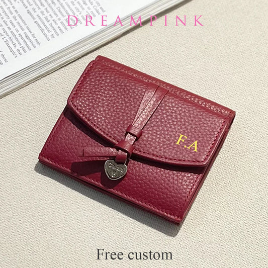 Genuine Leather Women Wallet Personalized Name Elegant Female Coin Card Wallet Custom Initials Card Holder Purse With Heart