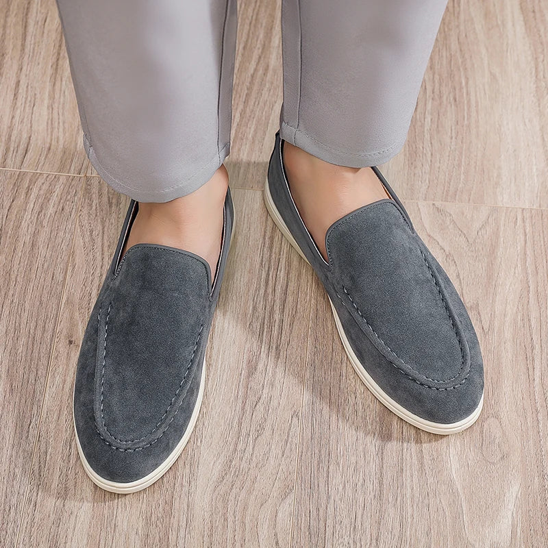 Men's Suede Leather Comfort Loafers, Flat Casual Slip-on Shoes, Fashion Suede Flats, Classic Round Toe Soft Leather Loafers 2026